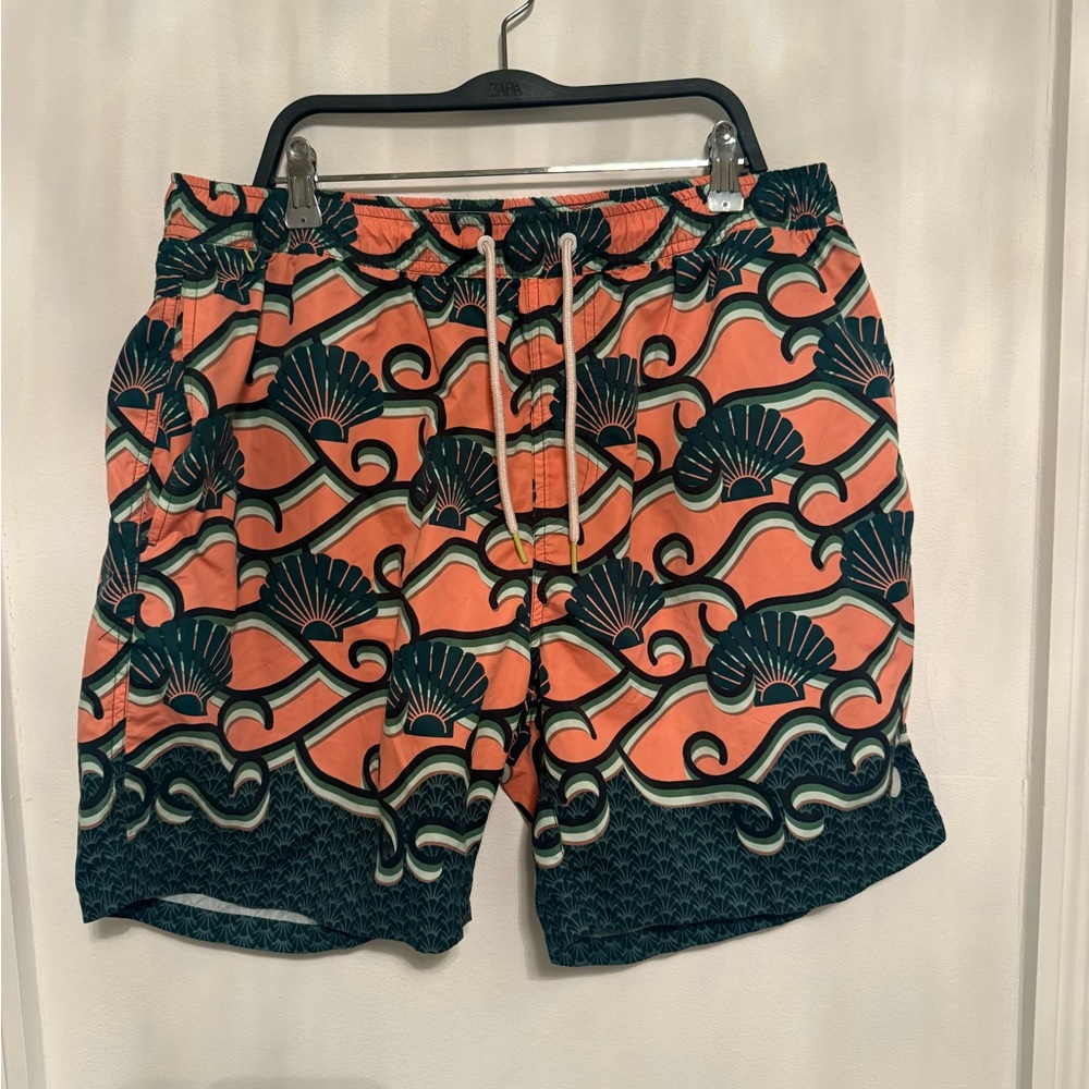 Scotch & Soda Coral and Dark Green Swim Trunks